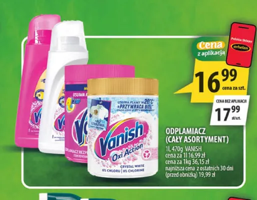 Odplamiacz w proszku Vanish Oxi Action promocja w Arhelan