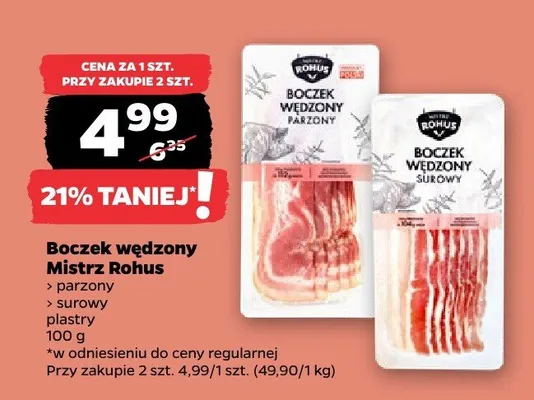 Boczek wędzony surowy Mistrz Rohus plastry promocja w Netto