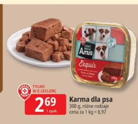 Karma dla psa Amus Exquis promocja w Leclerc