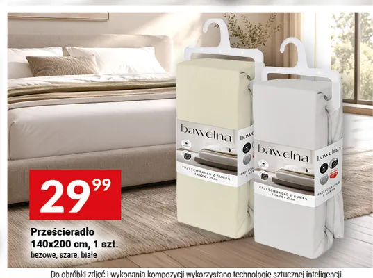 Prześcieradło bawełniane z gumką 140x200 cm szare promocja w Twój Market
