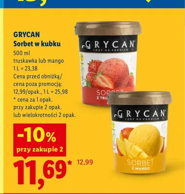 Sorbet w kubku Grycan mango promocja w Lidl