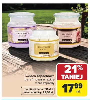 Świeca zapachowa parafinowa w szkle ADPAL promocja w Carrefour