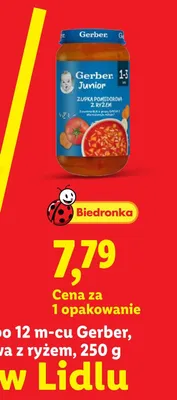 Danie dla dzieci Gerber zupa pomidorowa z ryżem promocja w Lidl