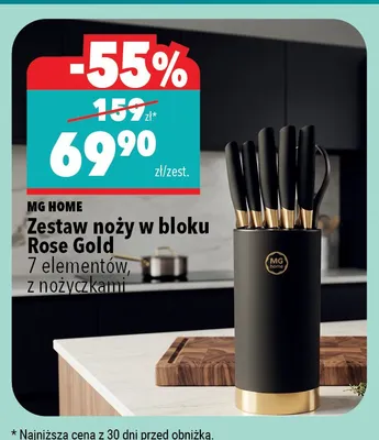 Zestaw noży w bloku MG HOME Rose Gold 7 elementów z nożyczkami promocja w Biedronka Home