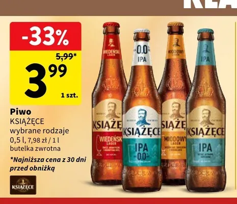 Piwo Książęce Ciemne Łagodne promocja w Intermarche