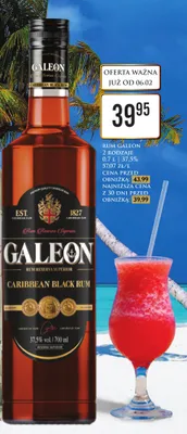 Rum Caribbean Black Rum 2 rodzaje Galeon promocja w Dino