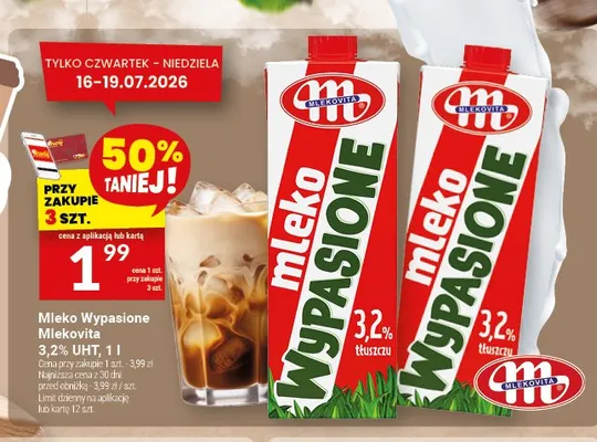 Mleko UHT Wypasione Mlekovita 3,2% promocja w Twój Market