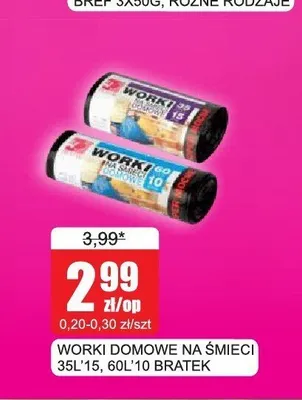 Worki domowe na śmieci Bratek 60 l promocja w Bingo