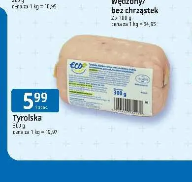Kiełbasa tyrolska Eco+ promocja w Leclerc