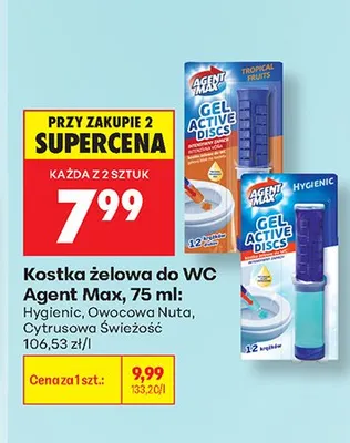 Kostka żelowa do WC Agent Max Owocowa Nuta promocja w Biedronka