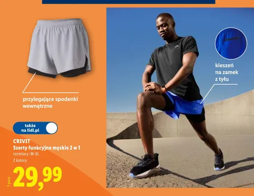 Szorty funkcyjne męskie 2 w 1 Crivit promocja w Lidl