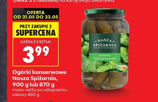 Ogórki konserwowe Nasza Spiżarnia promocja w Biedronka