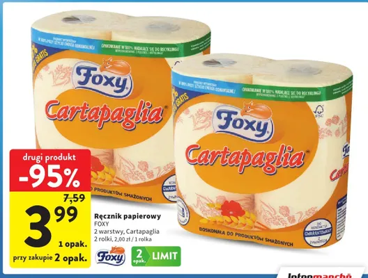 Ręcznik papierowy Foxy Cartapaglia 2 warstwy promocja w Intermarche