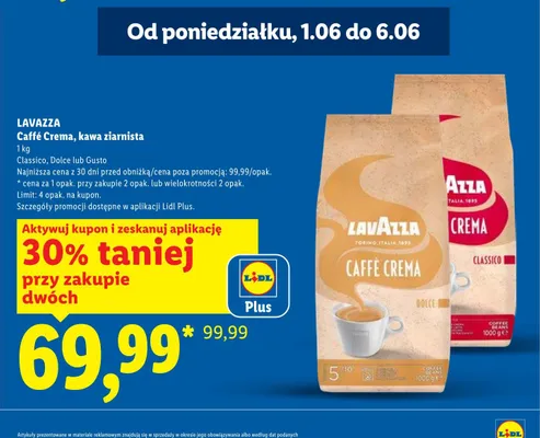 Kawa ziarnista Caffé Crema Classico Lavazza promocja w Lidl