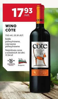 Wino Còte białe półwytrawne promocja w Stokrotka
