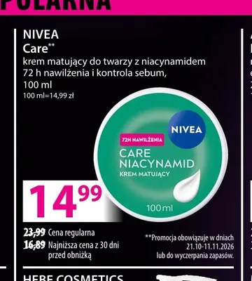 Krem matujący do twarzy z niacynamidem Care Nivea promocja w Hebe