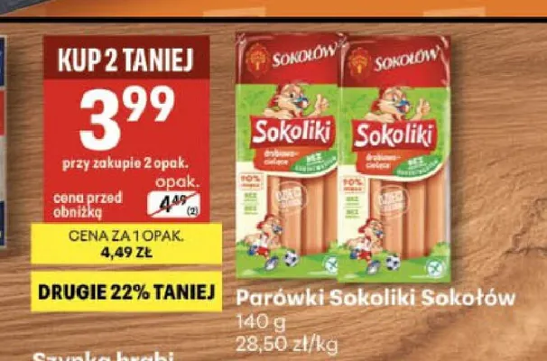 Parówki Sokoliki Sokołów promocja w Delikatesy Centrum