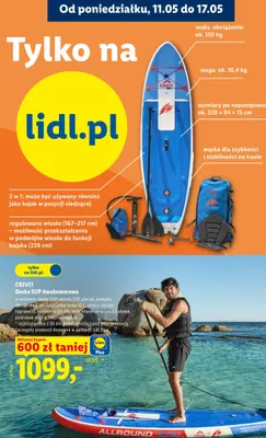 Deska SUP dwukomorowa Crivit 320x84x15cm z wiosłem regulowanym plecakiem pompką i akcesoriami promocja w Lidl
