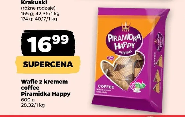 Wafle z kremem coffee Piramidka Happy promocja w Netto