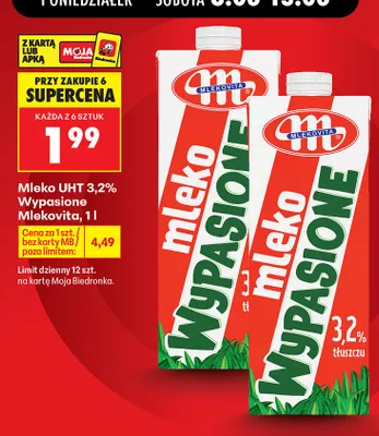 Mleko UHT 3,2% Wypasione Mlekovita promocja w Biedronka