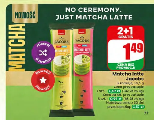 Matcha latte Jacobs promocja w Dino