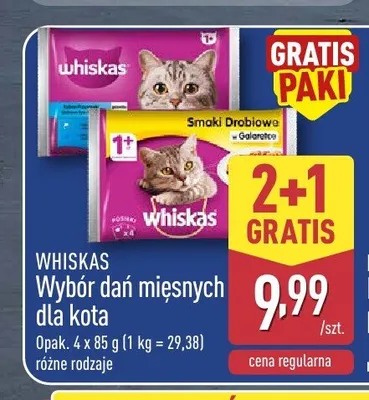 Karma dla kota Whiskas Wybór dań mięsnych smaki drobiowe w galaretce 4-pak promocja w Aldi