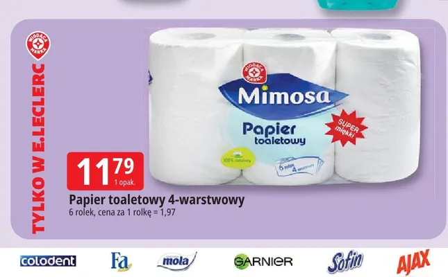 Papier toaletowy Mimosa 4-warstwowy 6-pak promocja w Leclerc