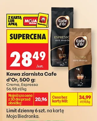 Kawa ziarnista Cafe d'Or Crema promocja w Biedronka