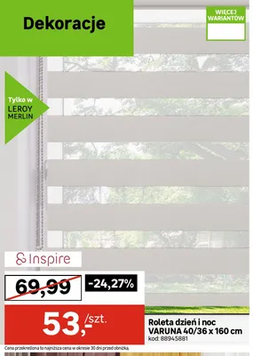 Roleta dzień i noc Inspire VARUNA 40/36x160cm promocja w Leroy Merlin