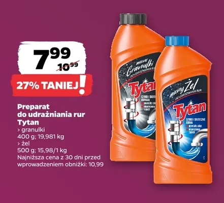 Preparat do udrażniania rur żel Tytan promocja w Netto