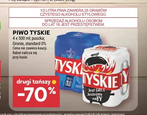 Piwo bezalkoholowe Tyskie Standard 4-pak 500 ml promocja w Stokrotka