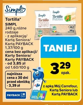 Tortilla Simpl różne rodzaje promocja w Carrefour