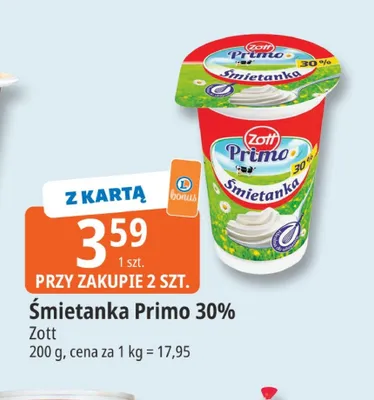 Śmietanka Zott Primo 30% promocja w Leclerc