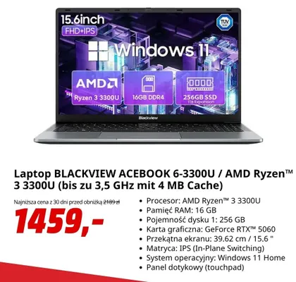 Laptop Blackview Acebook 6-3300U promocja w Media Markt