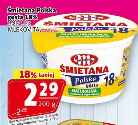 Śmietana Polska gęsta 18% Mlekovita promocja w Prim Market