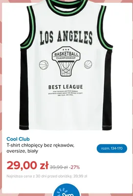 T-shirt chłopięcy bez rękawów Cool Club oversize biały promocja w Smyk