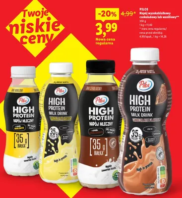 Napój wysokobiałkowy czekoladowy Pilos promocja w Lidl