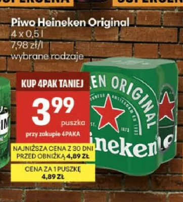Piwo Heineken Original 4-pak promocja w Delikatesy Centrum