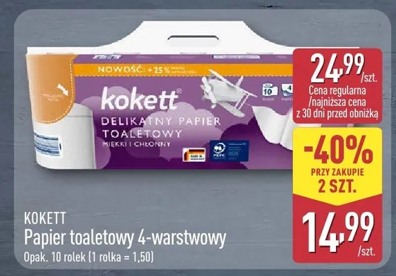 Papier toaletowy 4-warstwowy Kokett promocja w Aldi