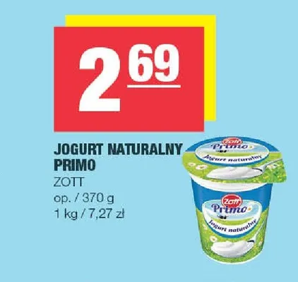 Jogurt naturalny Primo Zott promocja w SPAR