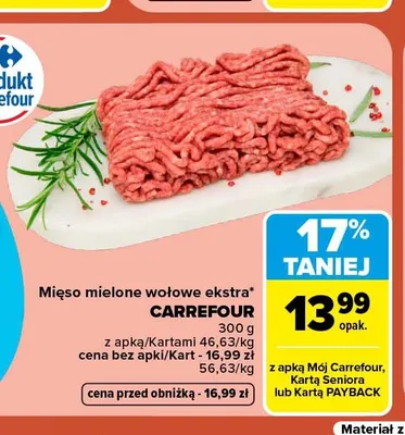 Mięso mielone wołowe ekstra Carrefour promocja w Carrefour