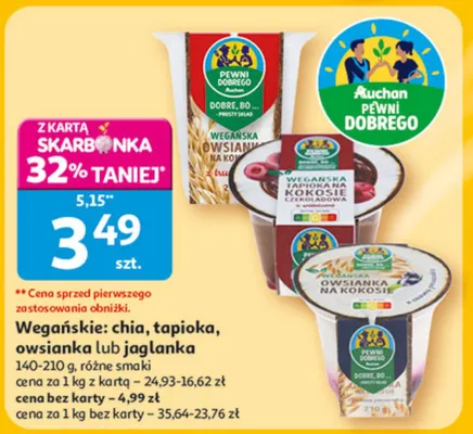 Wegańskie tłuszcze do smarowania blia, tapioka, owsianka lub jaglanka różne smaki promocja w Auchan