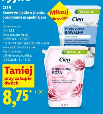 Kremowe mydło w płynie Cien opakowanie uzupełniające promocja w Lidl