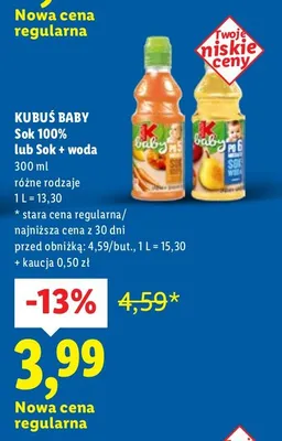 Sok + woda  różne rodzaje promocja w Lidl