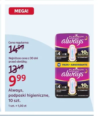 Podpaski higieniczne Always promocja w Rossmann