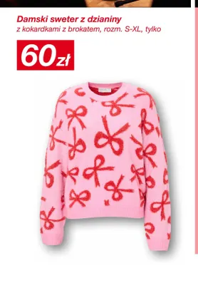 Damski sweter z dzianiny z kokardkami z brokatem promocja w KiK