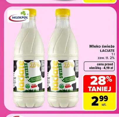 Mleko świeże Łaciate 2% promocja w Carrefour Market
