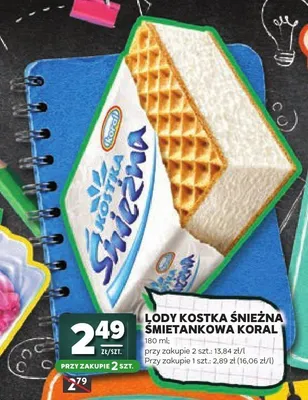 Lody Kostka Śnieżna śmietankowa Koral promocja w Stokrotka