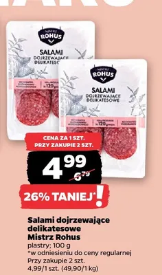 Salami dojrzewające delikatesowe Mistrz Rohus plastry promocja w Netto