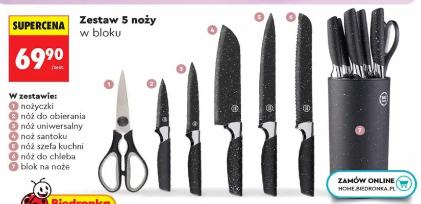 Zestaw 5 noży w bloku MG home promocja w Biedronka